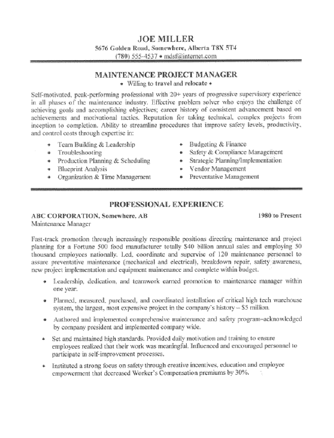 professional maintenance resume template download free
