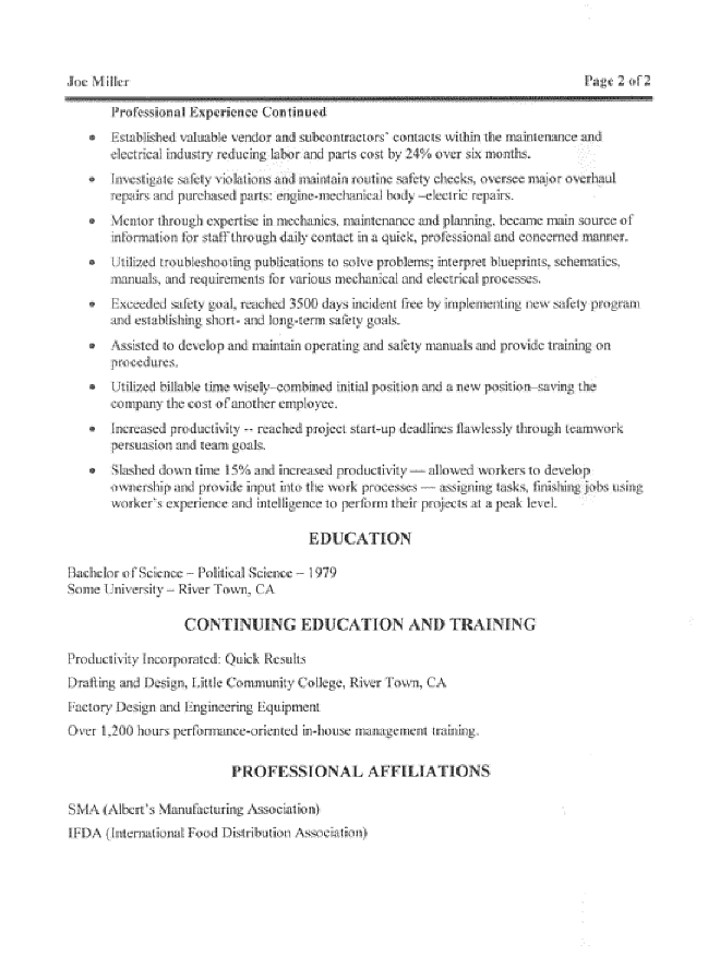 Resume templates for maintenance positions